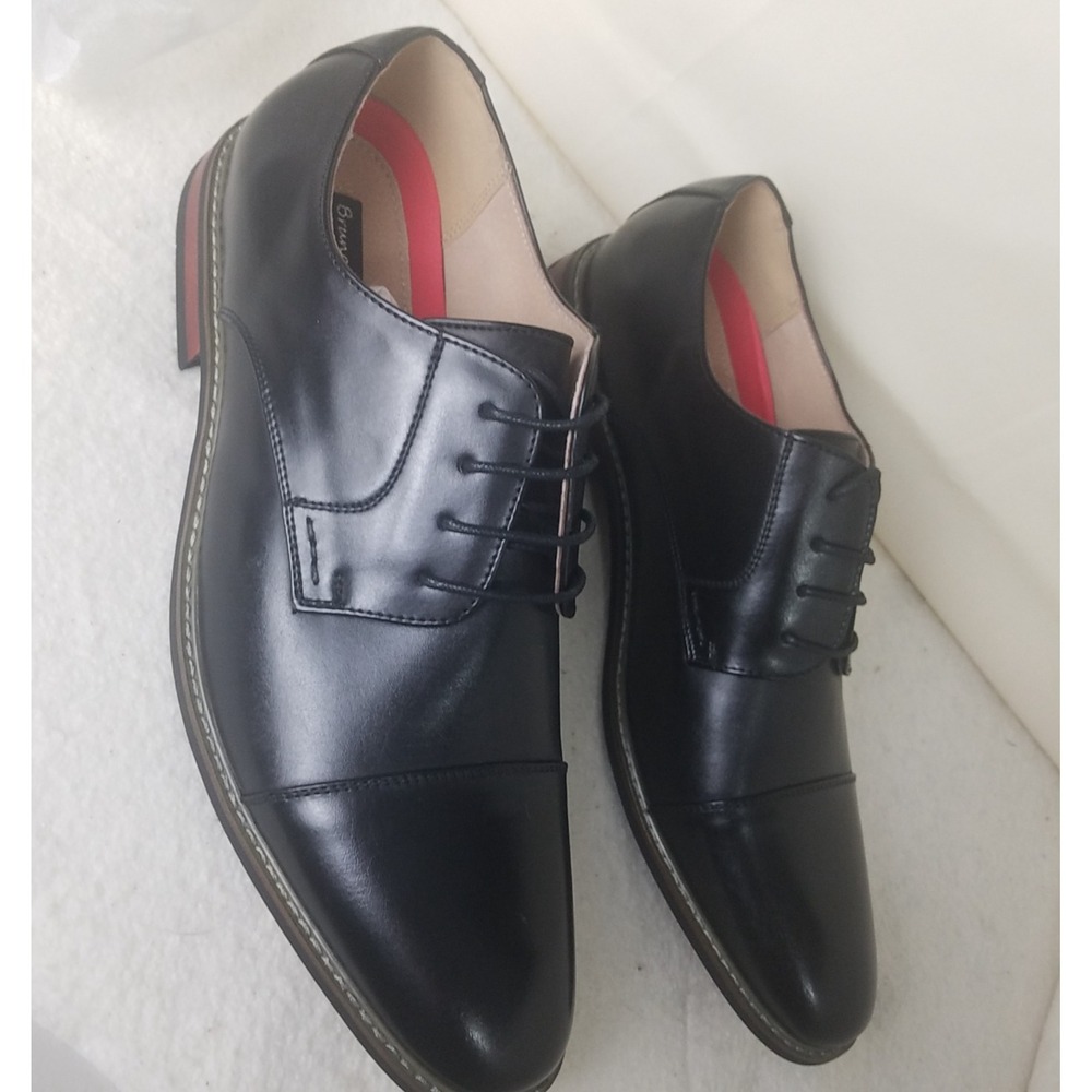Bruno marc‎ dress shoe Men's 15 Oxford Dress black NITB leather stacked heel - Picture 7 of 11
